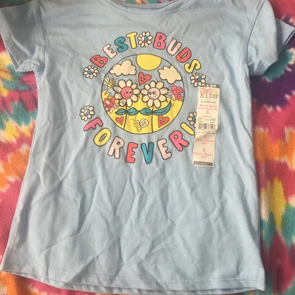 Blue girl colorful flower shirt that say best buds forever - Picture 1 of 2